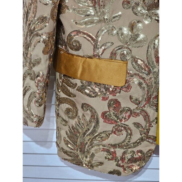 NWT Alberto Nardoni Men's Gold Sequin Blazer Shawl Collar Satin Trim Sz S 232 - Picture 4 of 12